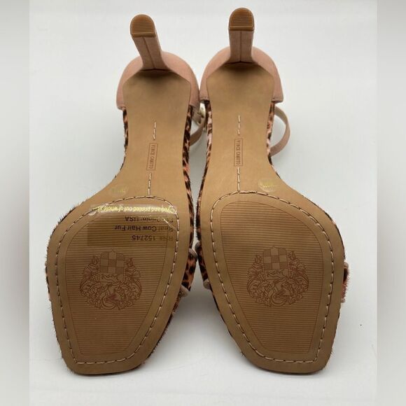 Vince Camuto Lauralie Real Cow Hair Fur Sandals Leopard Print SZ 37,5/7 Like New - Picture 10 of 12